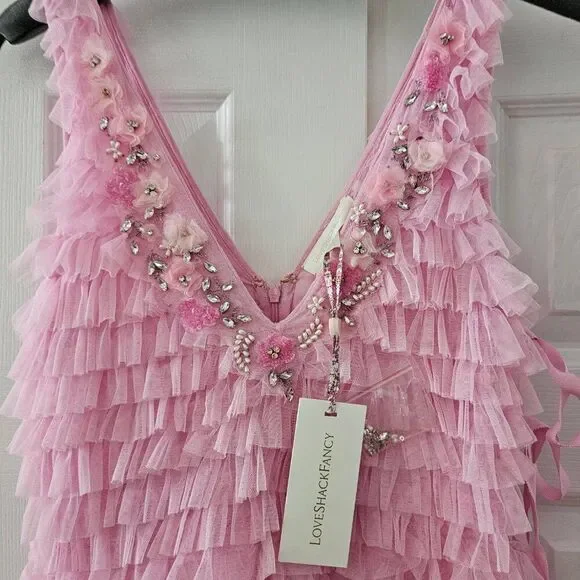 LoveShackFancy Pink Sleeveless v-Neckline Minya Mini Dress Size 4 - Picture 5 of 12